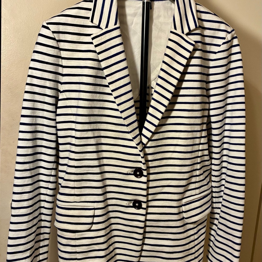 J. Crew Maritime Nautical Striped Blazer Jacket EUC Sz S Navy White Yacht - Picture 3 of 8